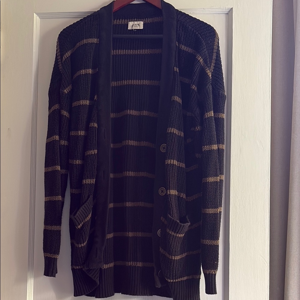 Pact Black and Brown Knit Cardigan Sweater